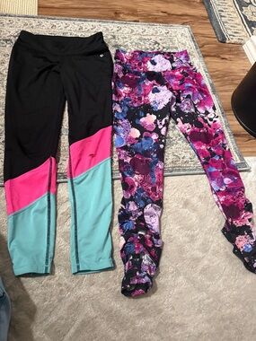 Kids Colorblock and Galaxy Print Leggings - Pink/Teal & Multicolor